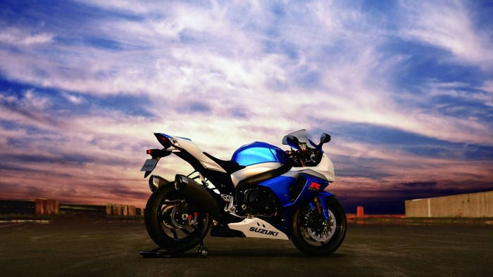 Blue and white Suzuki GSX-R1000 motorcycle