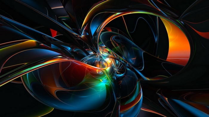 Abstract Black Orange and Blue Swirls