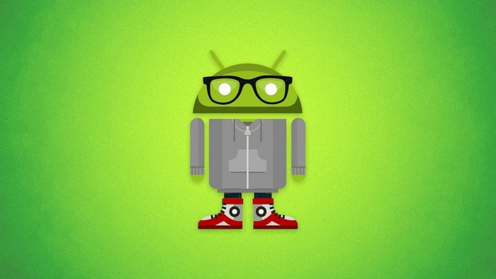 Android Robot wearing glasses and hoodie