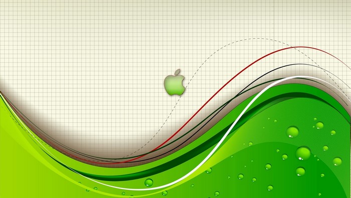 Apple Logo on Grid with Green Waves
