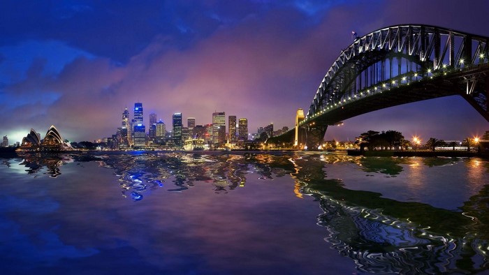 Sydney Harbour Bridge and Skyline at Night