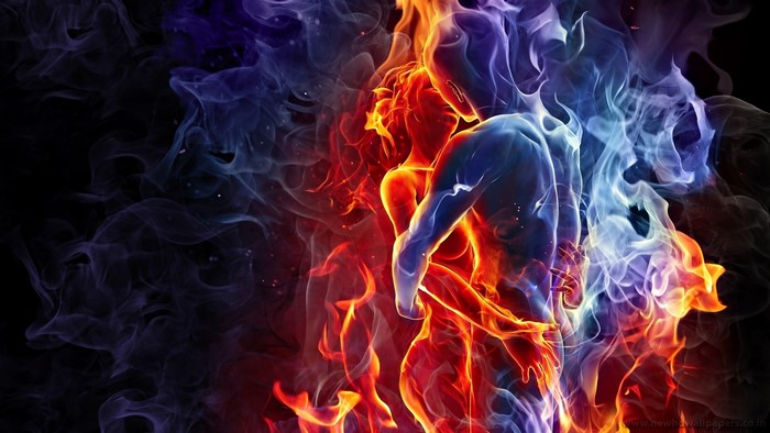 Couple Embracing in Fire and Smoke