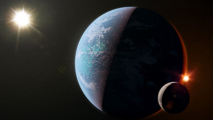 Exoplanet with moon and sun