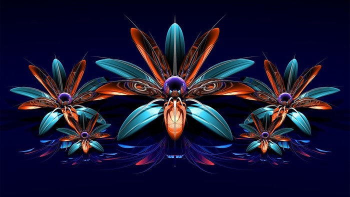 3D Fractal Flowers with Blue and Orange Petals