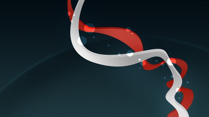 Abstract DNA strands with red and white ribbons