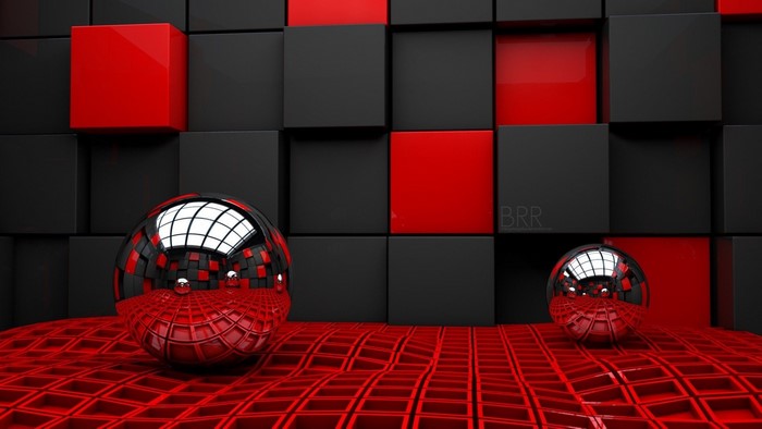 3D Red and Black Cubes with Spheres