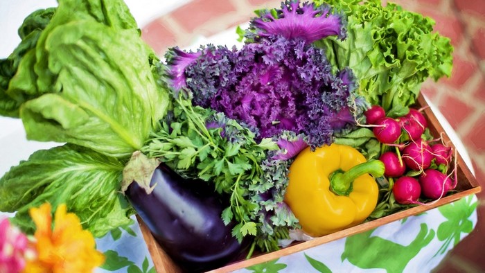 Vegetable Basket with Eggplant, Bell Pepper, and Kale