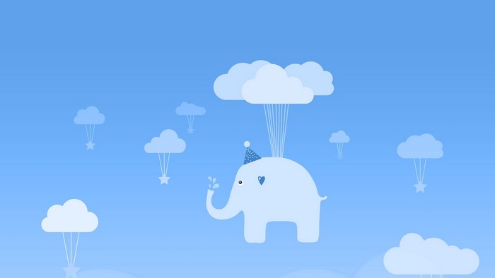 Elephant parachuting from clouds