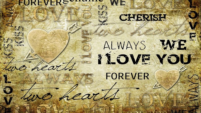 Vintage Love Card with Hearts and Text