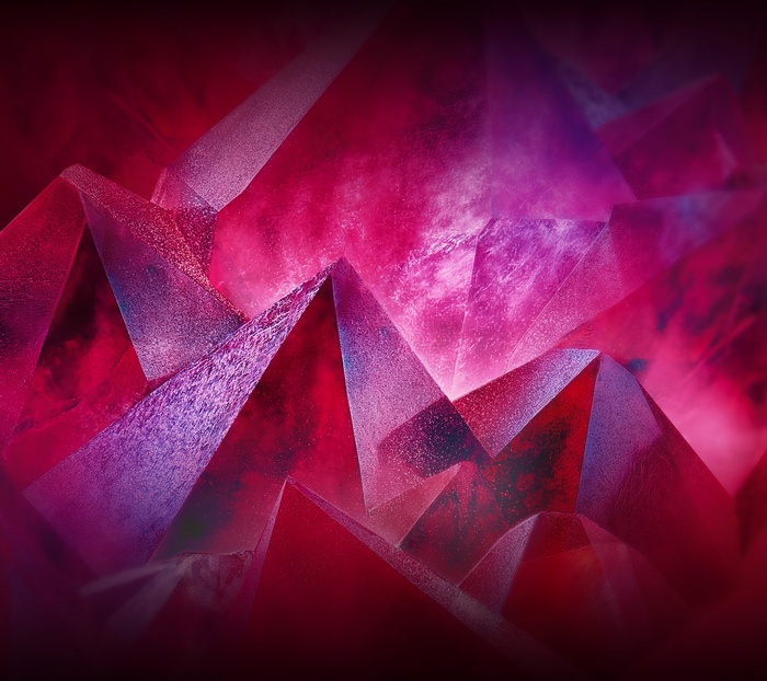 Pink abstract crystal formations with light effects
