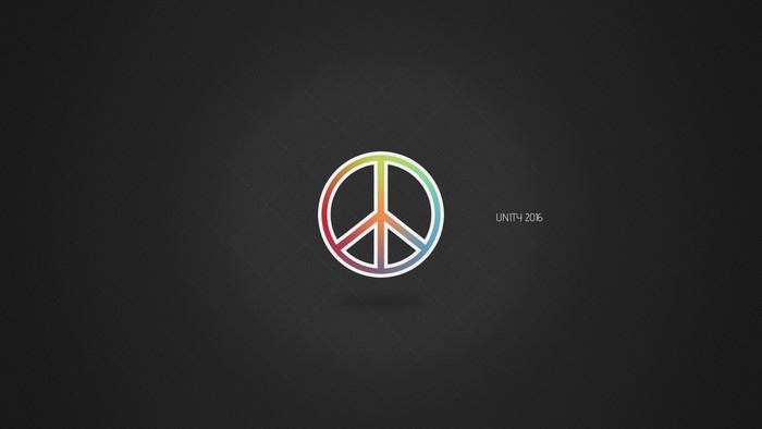 Peace symbol with rainbow gradient and "UNITY 2016"