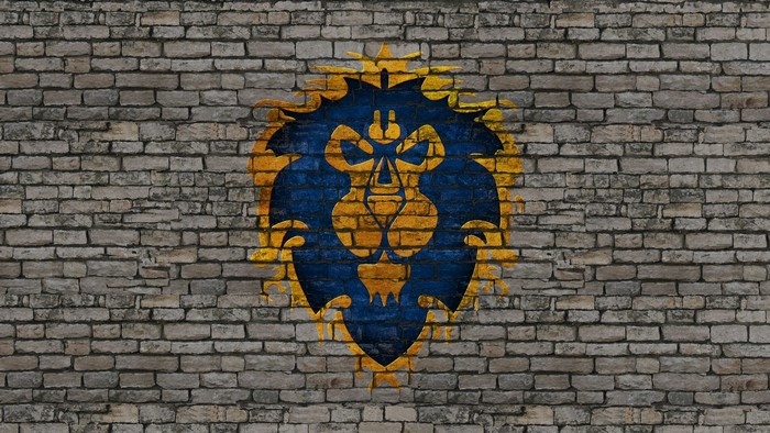 World of Warcraft Alliance symbol on brick wall