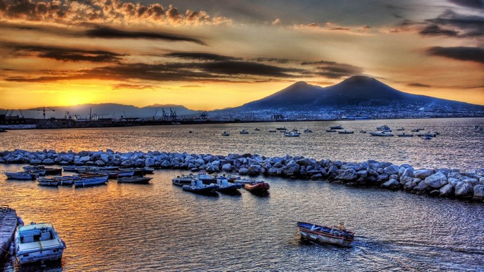 Sunset over the Bay of Naples with Mount Vesuvius