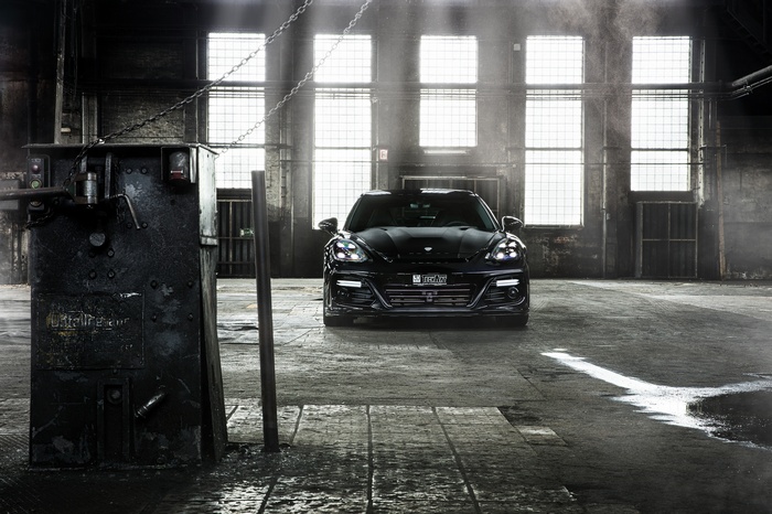 Black TechArt Porsche Panamera Grand GT in warehouse