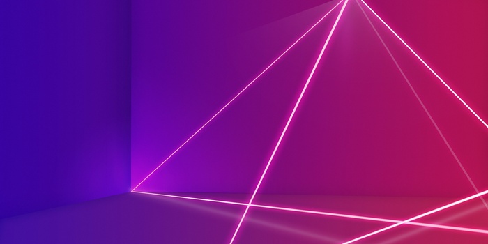 Abstract neon laser lines in a gradient room
