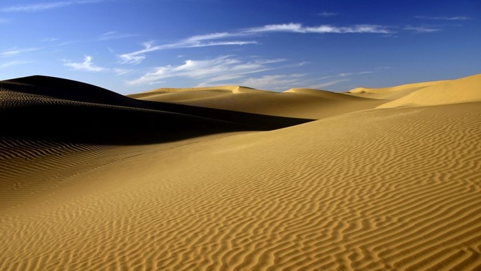 Desert dunes under a blue sky