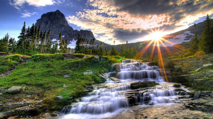Mountain Waterfall Sunrise
