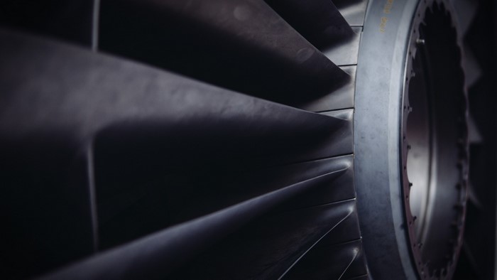 Close-up of a jet engine turbine