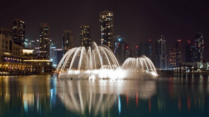 Dubai Fountain and Skyline at Night