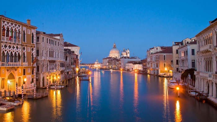 Venice Canal at Dusk with Basilica di Santa Maria della Salute