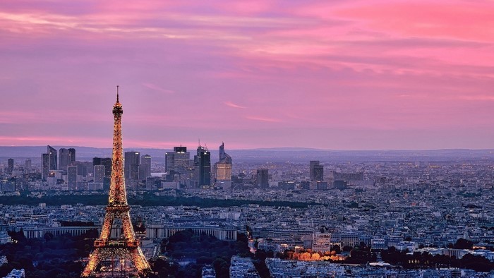 Eiffel Tower and Paris Skyline at Sunset