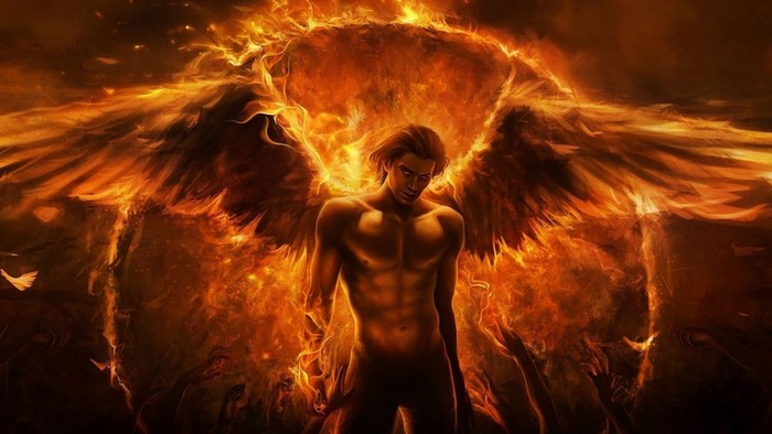 Angel with fiery wings