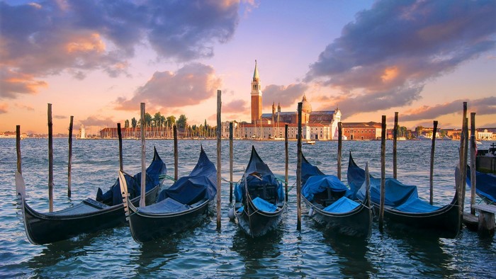 Venice City Gondolas at Sunset