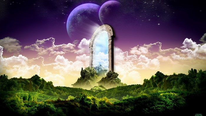 Portal to a fantasy world with planets