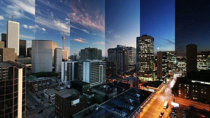 Time lapse of Toronto cityscape from day to night