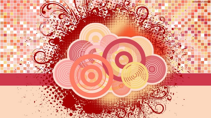 Abstract Red and Orange Circles with Swirls