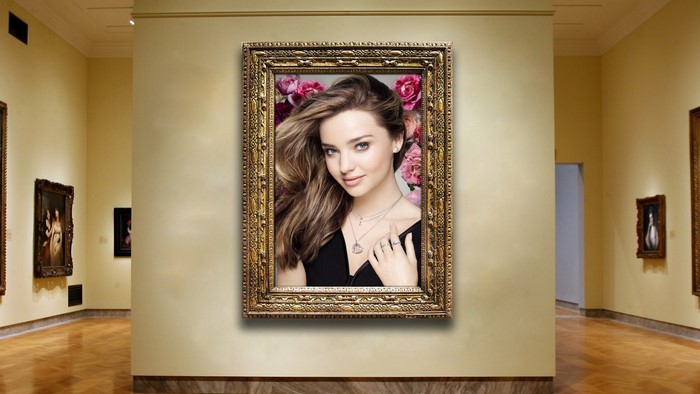 Miranda Kerr in a golden frame with flowers
