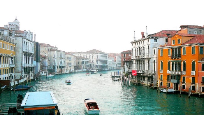 Venice City Canal with Buildings and Boats
