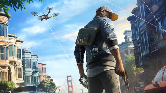 Marcus Holloway from Watch Dogs 2 with drone