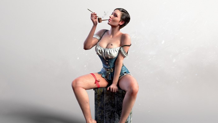 Woman smoking pipe from The Witcher 3
