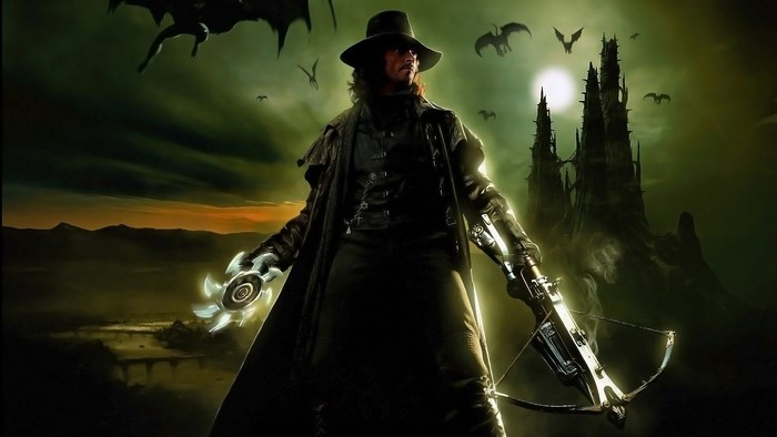 Van Helsing with crossbow and castle