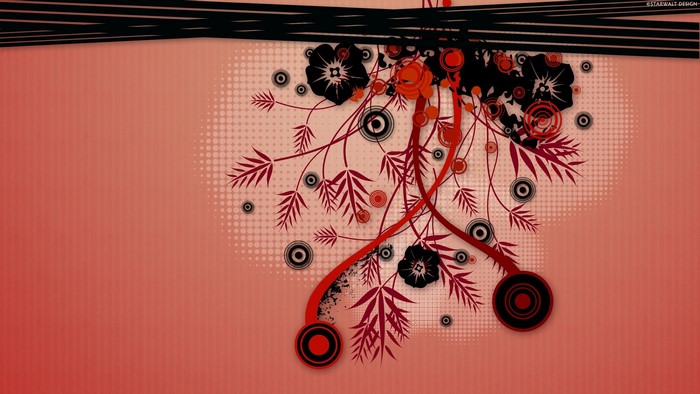 Abstract floral design with red and black elements