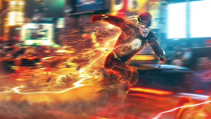 The Flash running with lightning