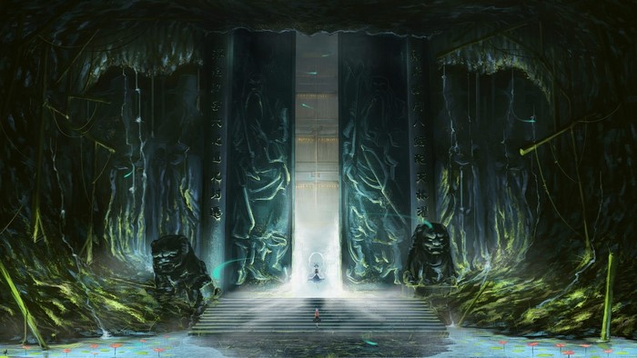 Ancient Temple Entrance with Figures