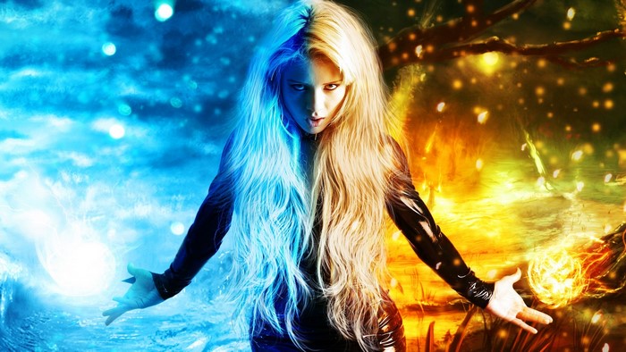 Girl with ice and fire magic