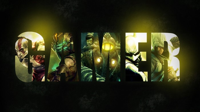 Gamer text with characters from video games