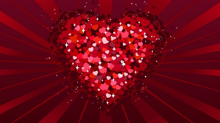 Heart made of hearts with red background