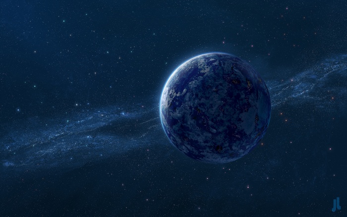 Planet in a starfield with nebula