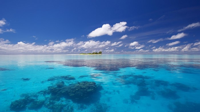 Tropical Island in a Clear Blue Ocean