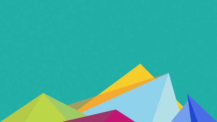 Colorful Geometric Shapes on Teal Background