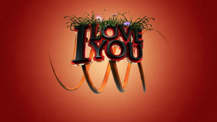 3D "I Love You" text with flowers