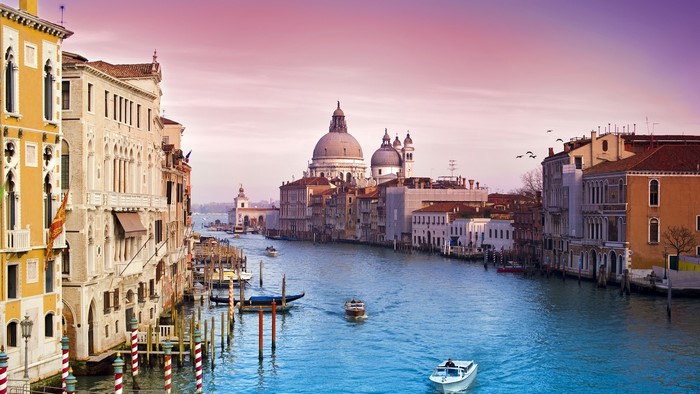 Venice City Canal with Buildings and Boats