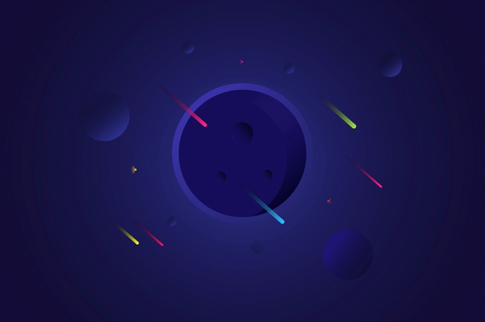 Abstract dark blue space with planets and comets