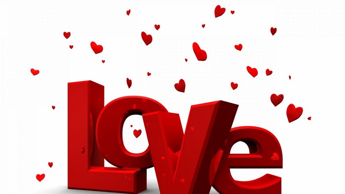 3D Red Love Letters with Hearts