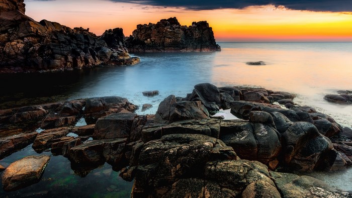 Rocky coast at sunset