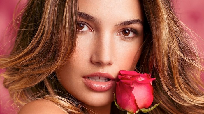 Lily Aldridge with a rose